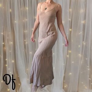 100% Linen Beige Maxi Dress Size 4 US